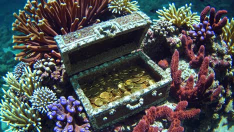 treasure chest on an underwater coral reef