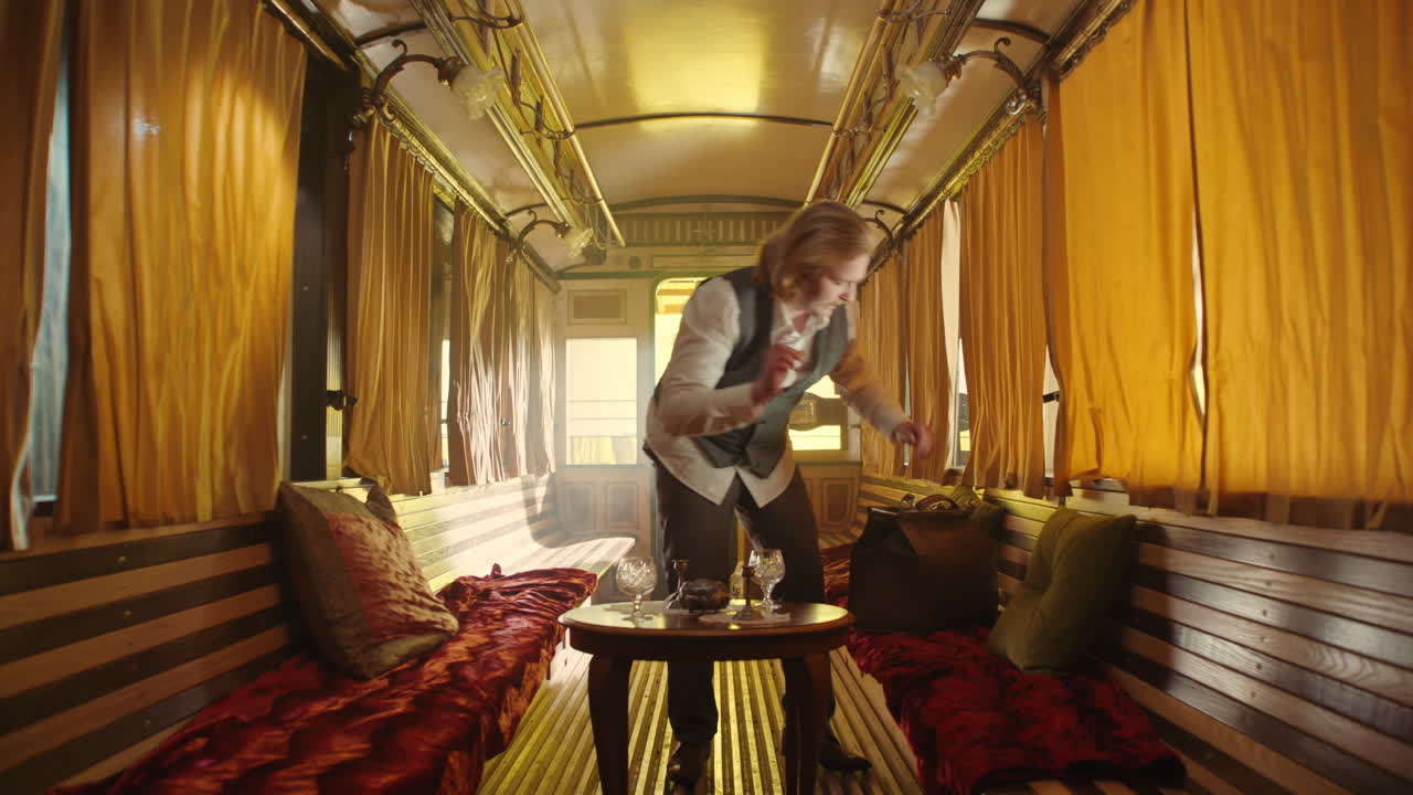 Vintage Train Compartment Scene