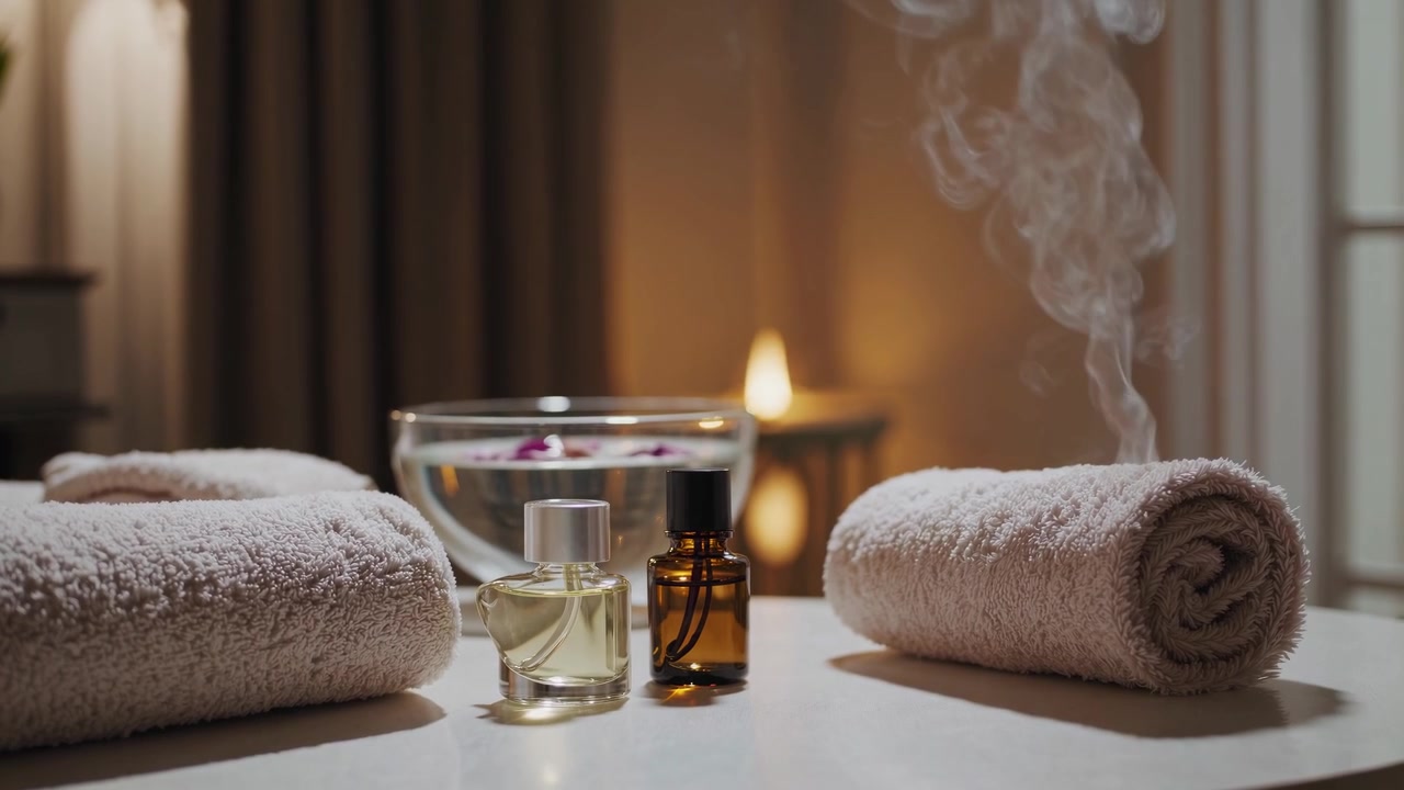 Sakin Bir Spa Ortamında Aromaterapi Esansiyel Yağları ve Havlular