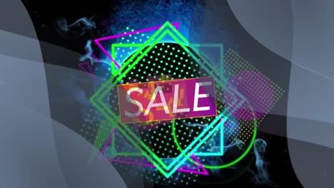 Animation-of-sale-text-with-illuminated-geometric-shapes-on-abstract-background