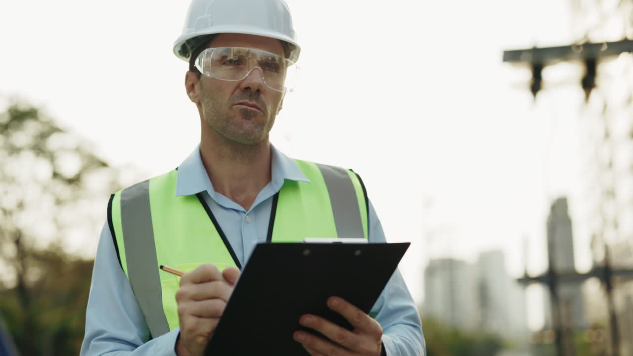 Construction engineer with clipboard