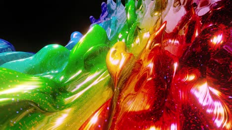 smooth abstract animation of liquid gradient rainbow color in 4k. bright glossy paint surface as abstract looped festive background. glitters on viscous liquid with 3d splashes on surface like drops.