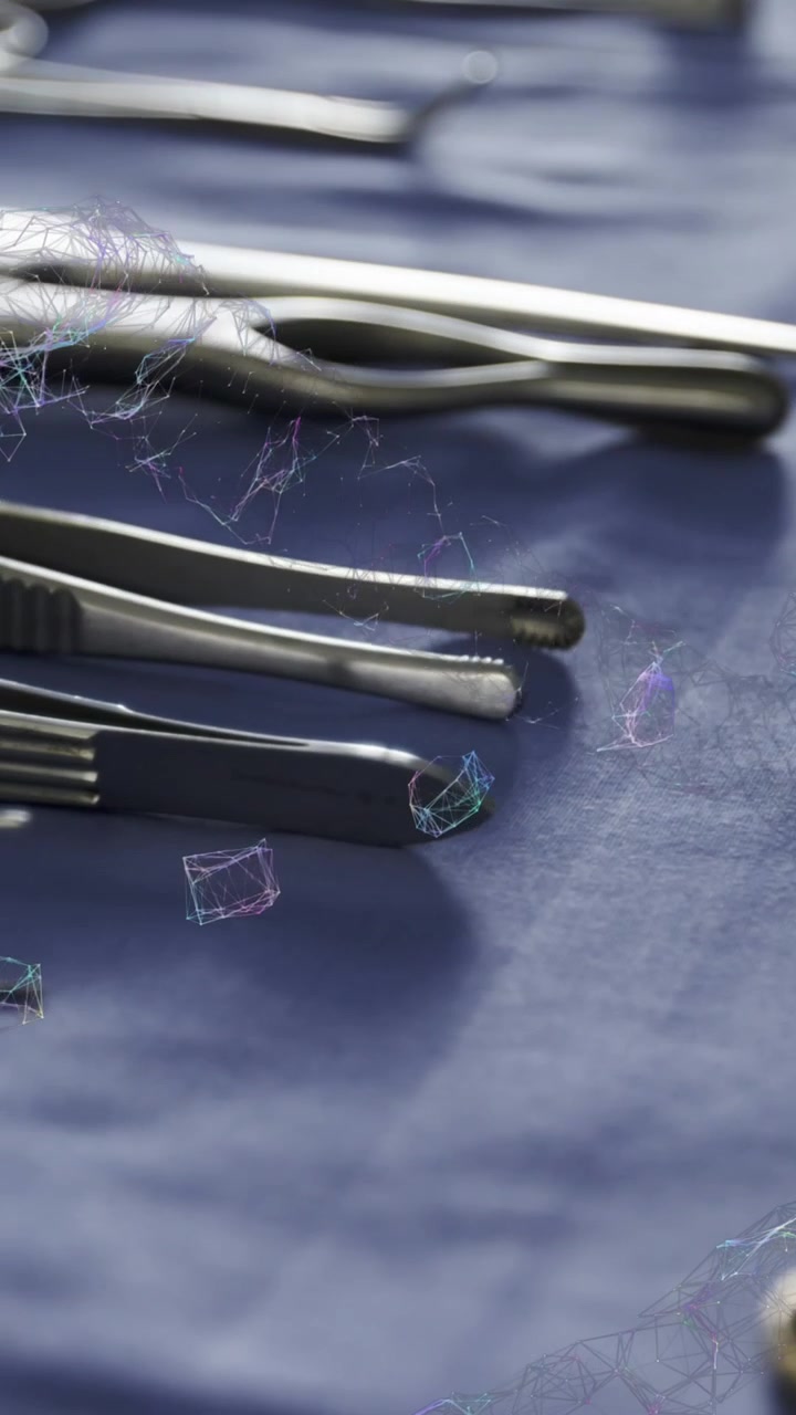 Animação de fita de DNA sobre instrumentos cirúrgicos
