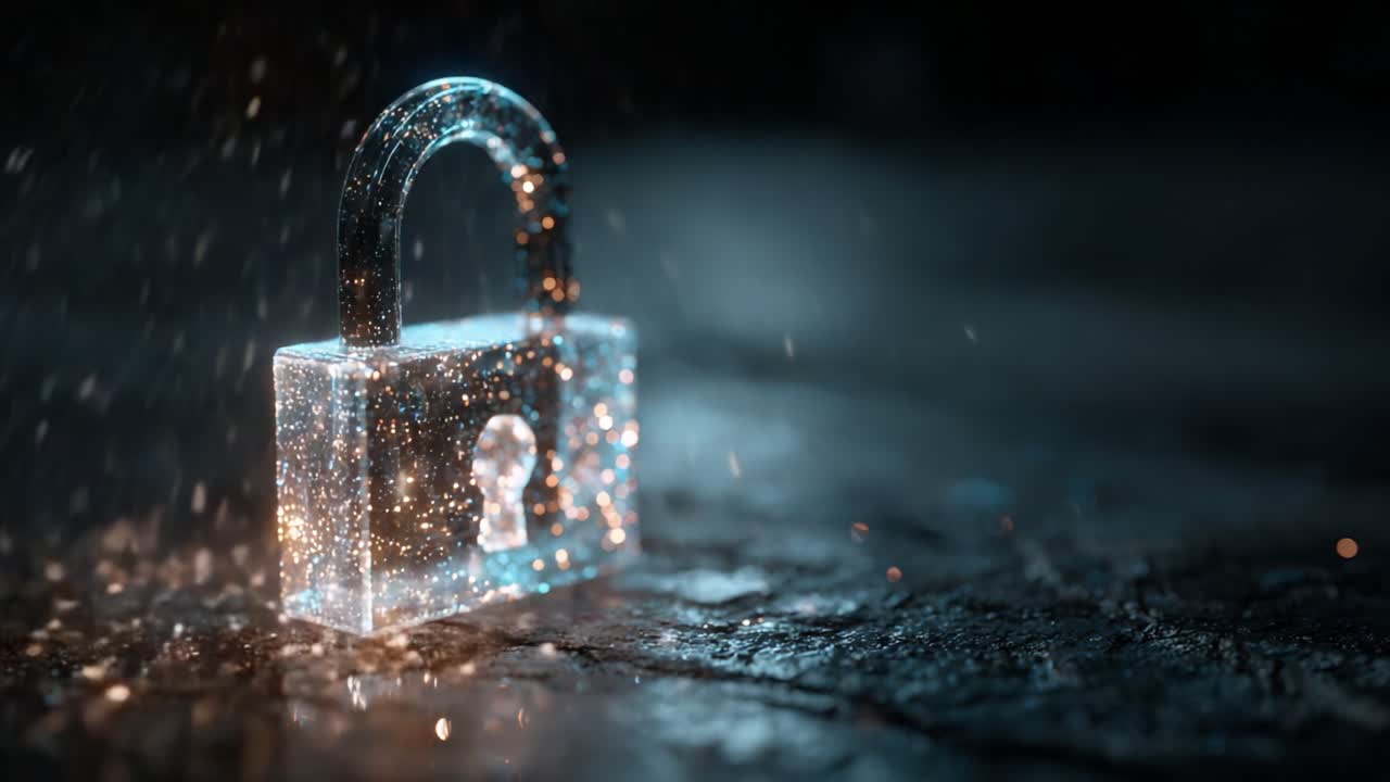 A Captivating Close-Up of a Glowing Transparent Lock: An Artistic Representation of Security and Mystery in a Dark Environment