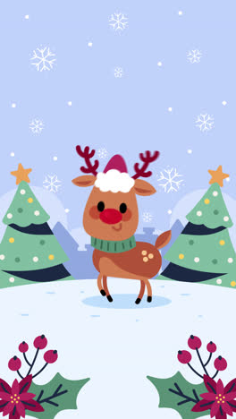 cute reindeer in snowy christmas scene