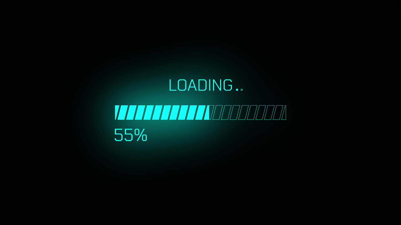 Digital Loading Progress Bar Animation on Black Background
