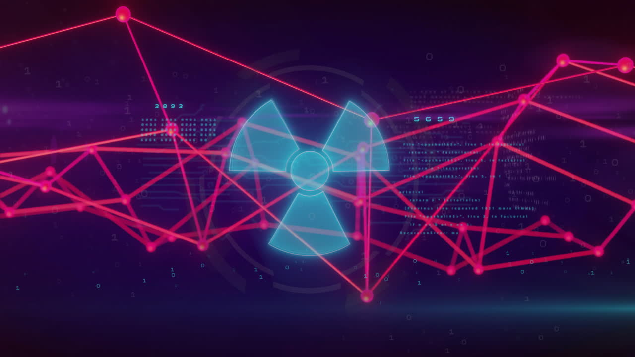 Animation af digital databehandling over et netværk af forbindelser på sort baggrund