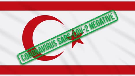 turkish republic of northern cyprus swaying flag with a green stamp of freedom from coronavirus loop