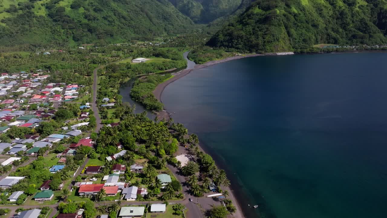 Showing the mountainous coastline of Tahiti