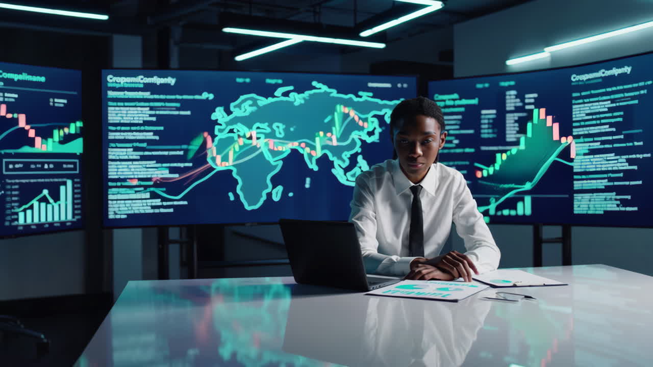 Business Analyst Reviewing Financial Data in a Modern Office