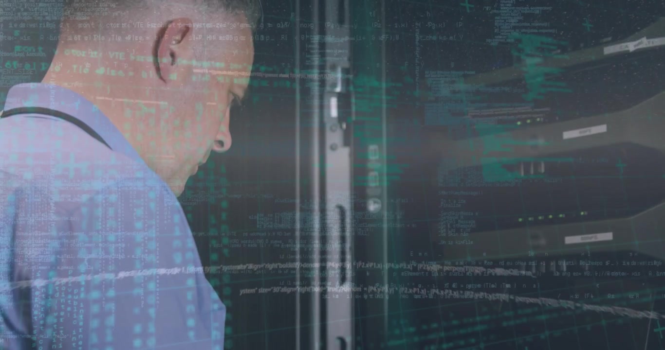 Animation of data processing over icons and grid