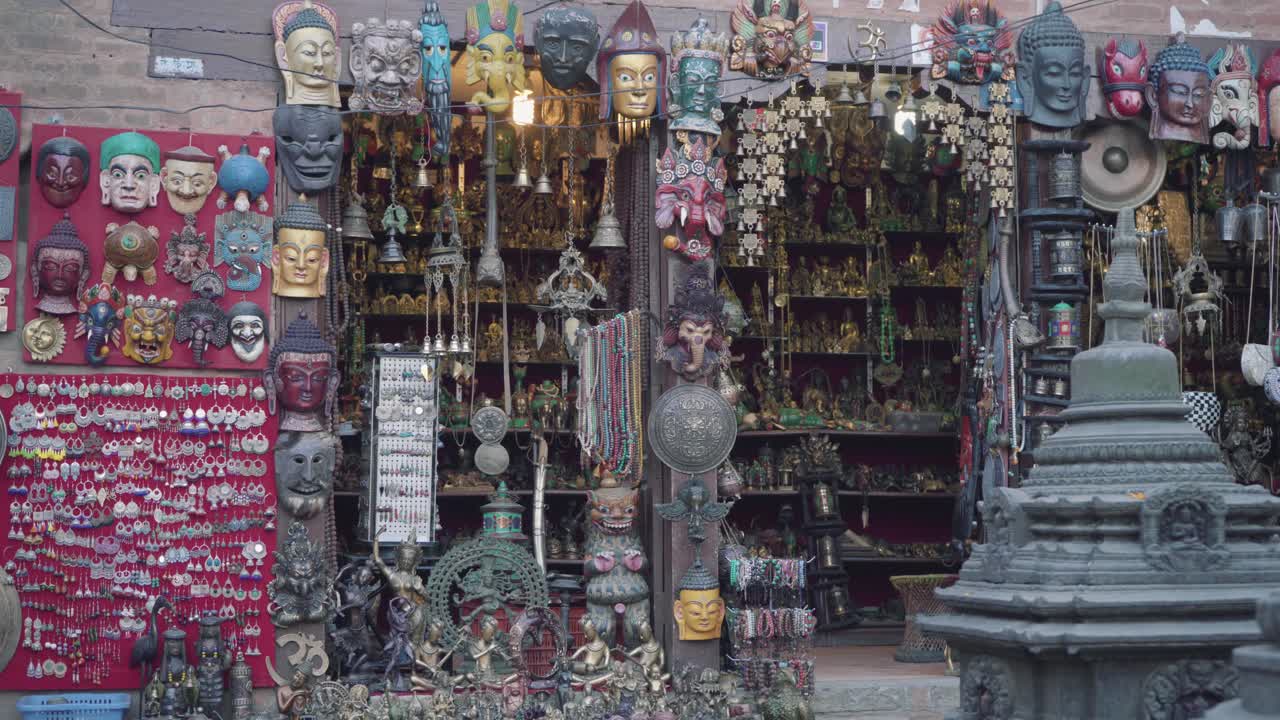 Souvenir Shops At The Swayambhunath Stupa In Kathmandu, Nepal. - panning shot