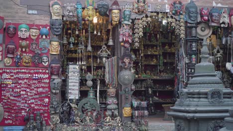 souvenir shops at the swayambhunath stupa in kathmandu, nepal. - panning shot