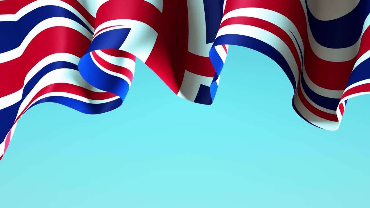 reino unido, bandera de gran bretaña en el cielo azul para el diseño de banderas. bandera británica ondeando fondo animado. diseño de vacaciones británicas. plantilla patriótica del estado del reino unido. bucle sin costuras