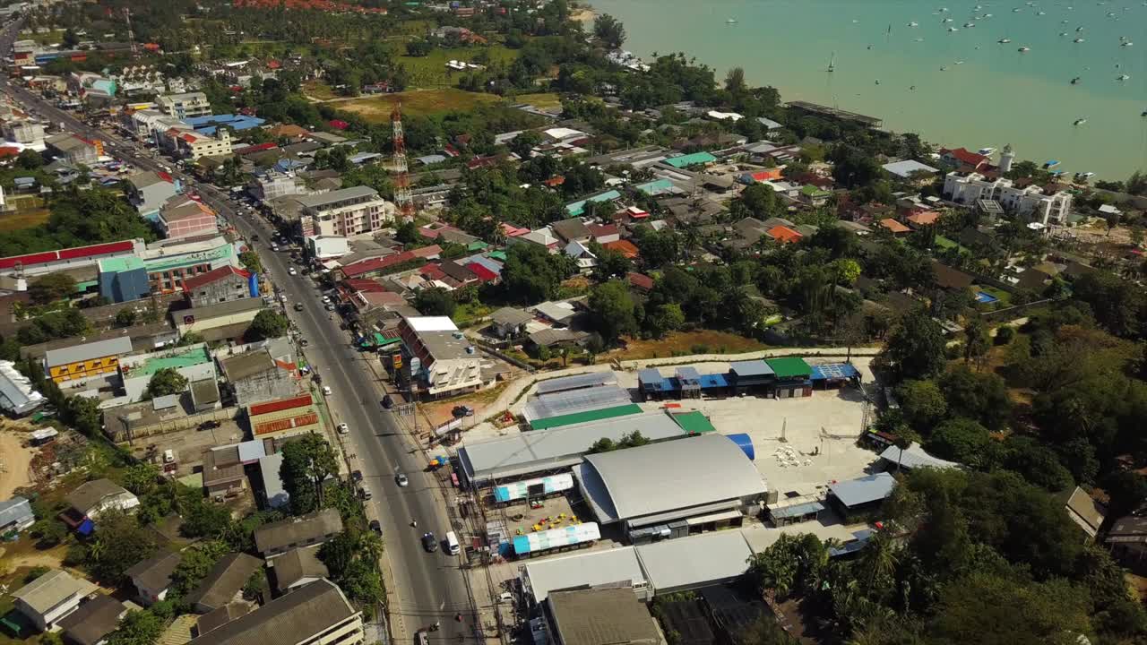 푸켓 섬, 빛 날, 타운 베이, 해안선, 공중 파노라마, 4k, 태국