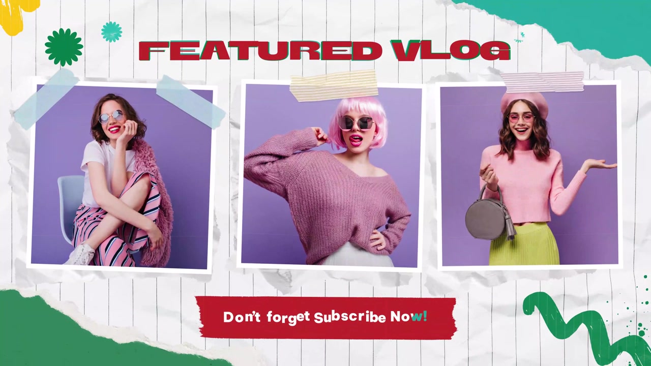 Animeret mode-vlog intro med collage-stil og trendy kvinder