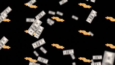 animation of dollar bills and dollar signs repeated on black background