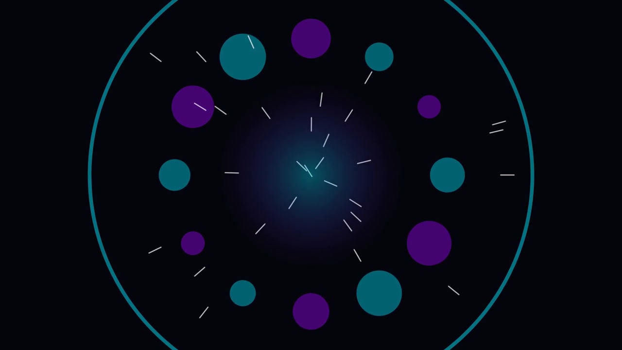 Abstract Motion Graphic of Expanding Colorful Circles and Light Rays