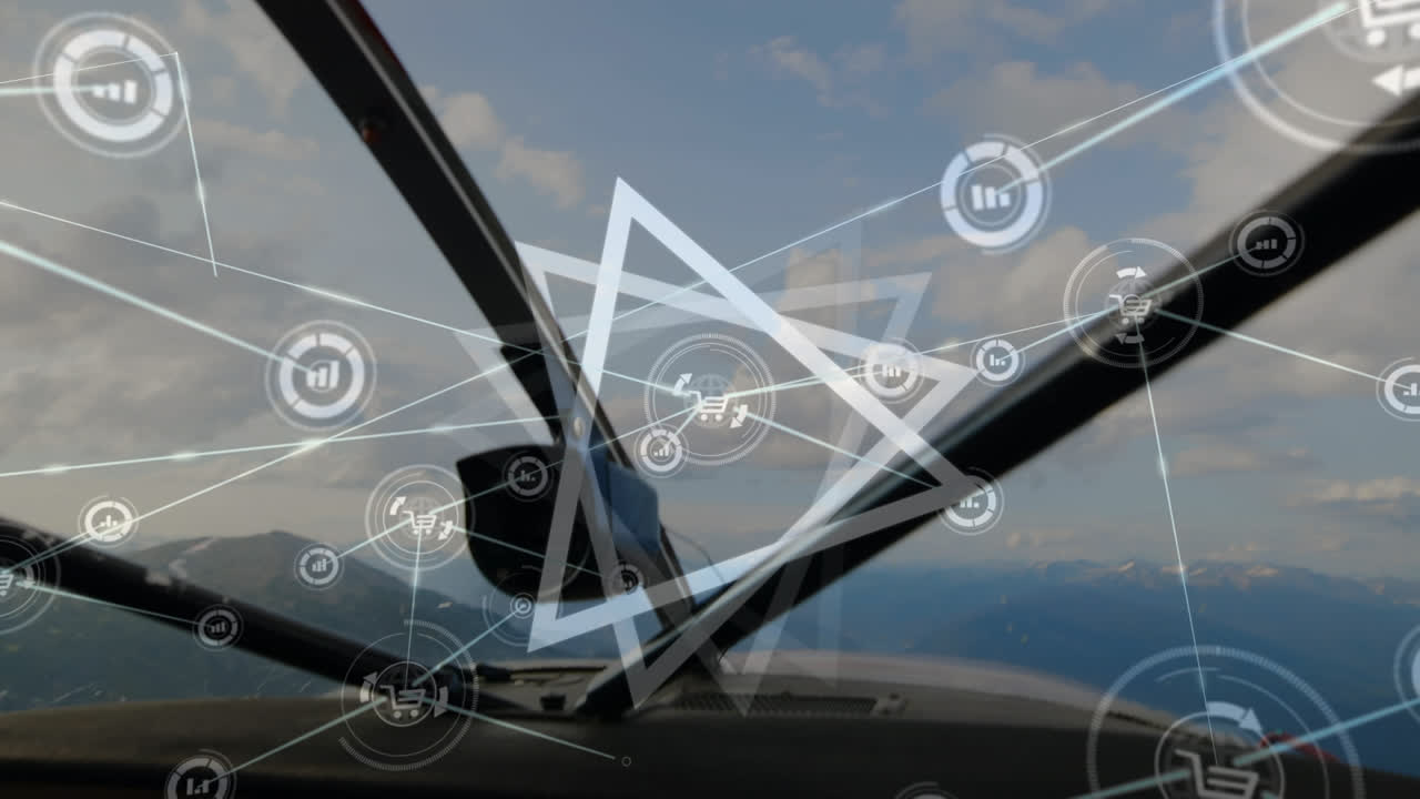 анимация сети соединений над самолетом