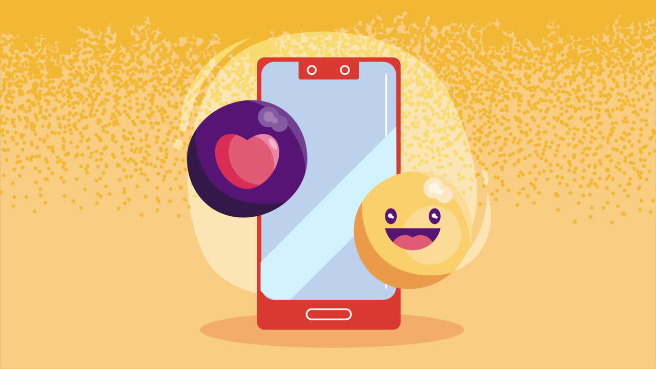 teléfono inteligente con animación de corazón y emoji