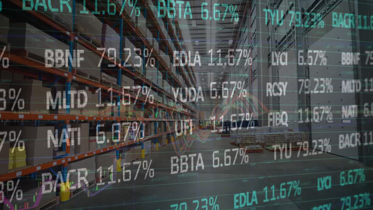 animación del procesamiento de datos en un almacén vacío