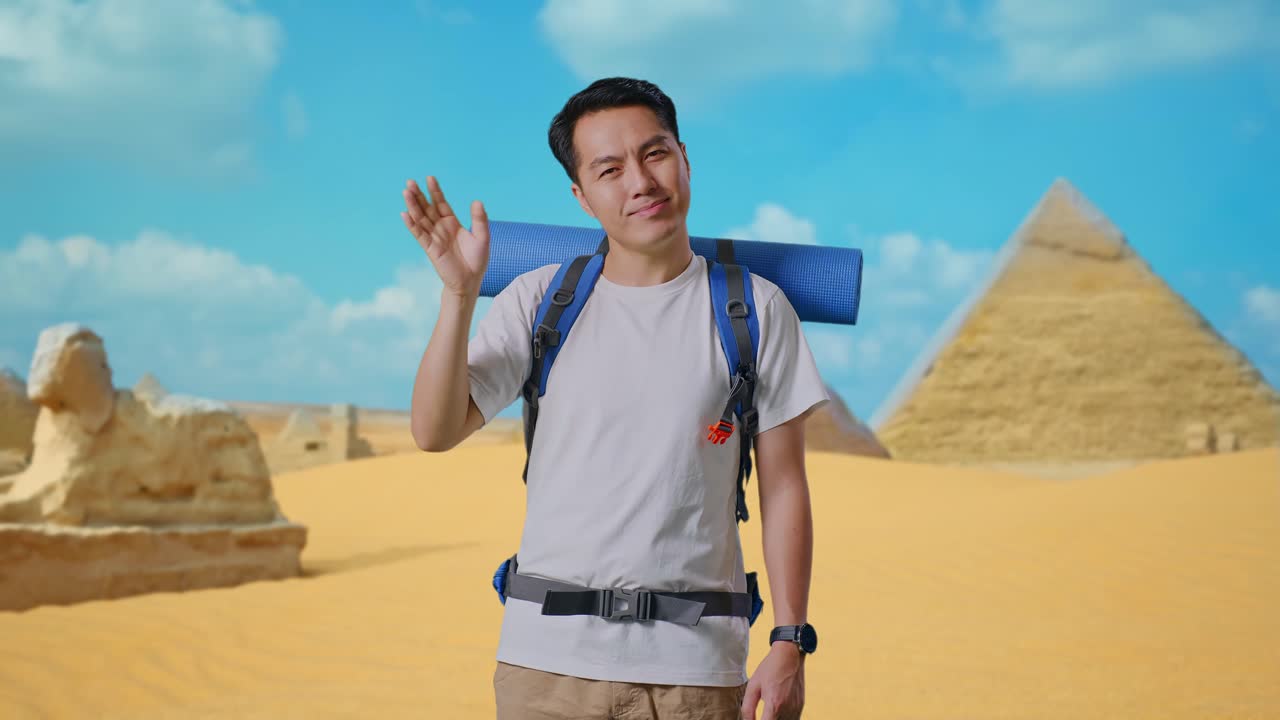 Tourist in Egypt waving