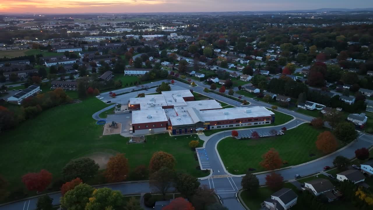 American school during sunrise before school day