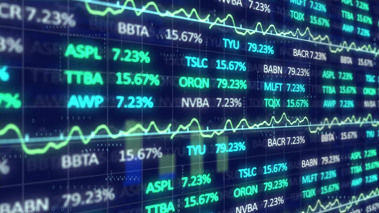 Stock market data and financial trends animation over digital screen