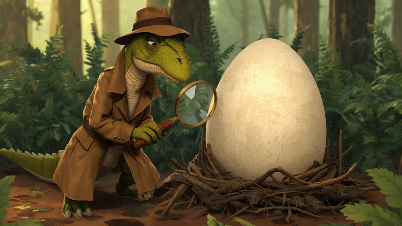 Dinosaur Detective Investigating a Giant Egg
