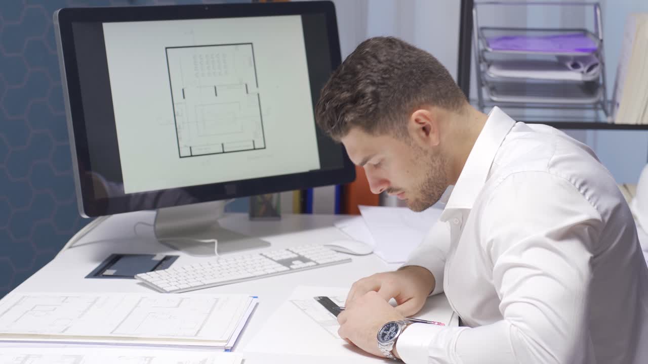 los arquitectos masculinos están trabajando en un modelo de un edificio o tienda en la oficina.