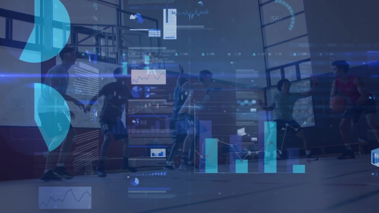Animation of statistics and data processing over basketball game