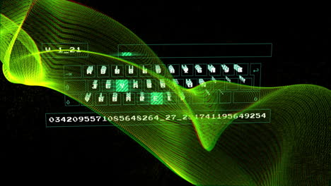 animación del procesamiento de datos a través de conexiones sobre fondo negro