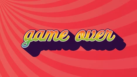 animación digital de un juego colorido sobre texto contra un fondo radial naranja