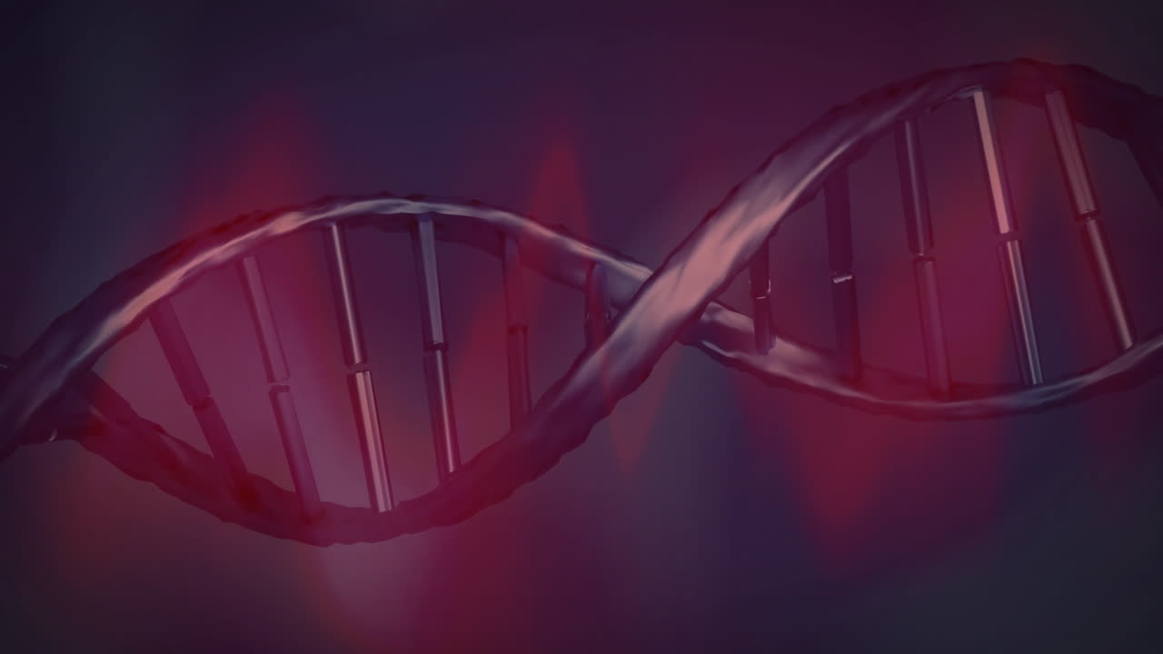 Glowing red lights on DNA strand, representing scientific data processing animation