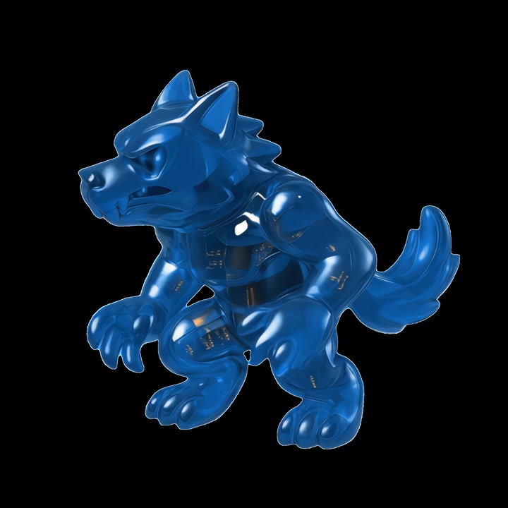 Estatueta de Lobo Metálica Azul com Padrão de Placa de Circuito
