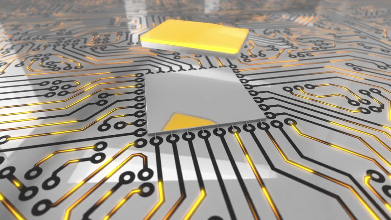 el concepto de la placa de circuitos giratorios de computadora de color naranja brillante es un bucle de carpeta 4k.