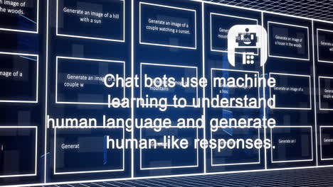 animación del procesamiento de datos, chat e iconos sobre las pantallas