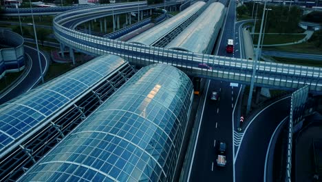 Aerial-view-on-a-modern-highway-going-through-the-city