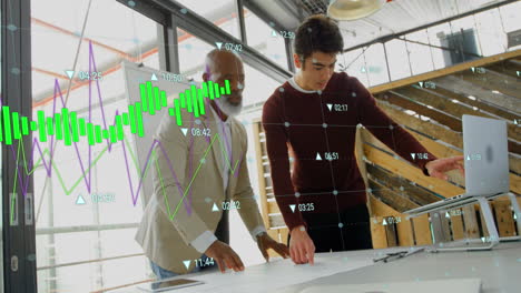 animation der finanzdatenverarbeitung für verschiedene geschäftsleute, die im büro arbeiten