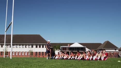 rugby players training on the field