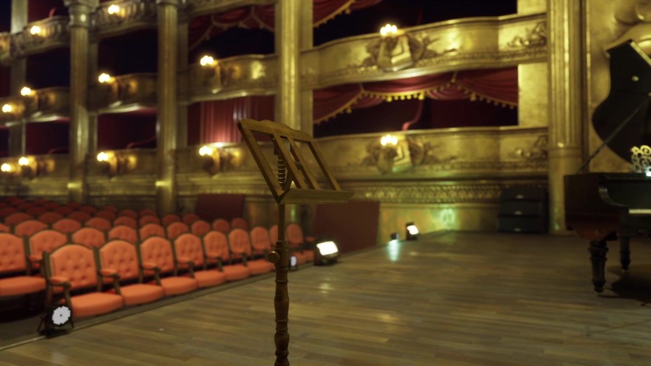 Elegante palcoscenico pronto per lo spettacolo, il grande teatro silenzioso si prepara per la notte