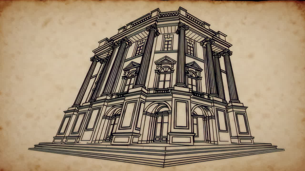 Architectural Sketch of a Classical Building