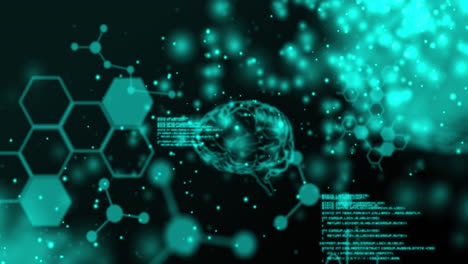 human brain, chemical structures and data processing against black background