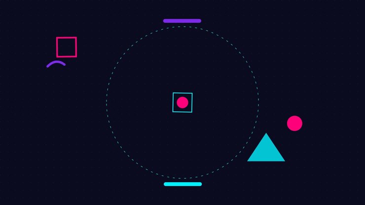 Abstract Motion Graphics with Geometric Shapes on Dark Background