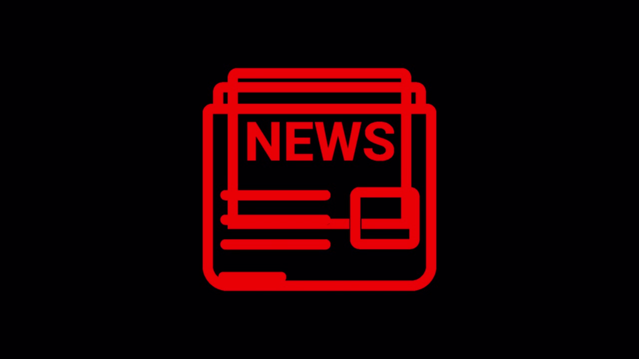 Dynamic Red News Icon Animation on Black Background
