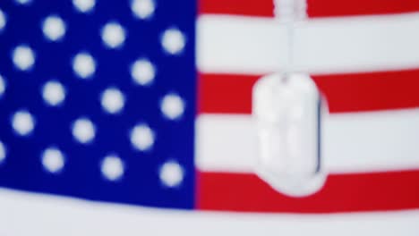 dog tag hanging against american flag background