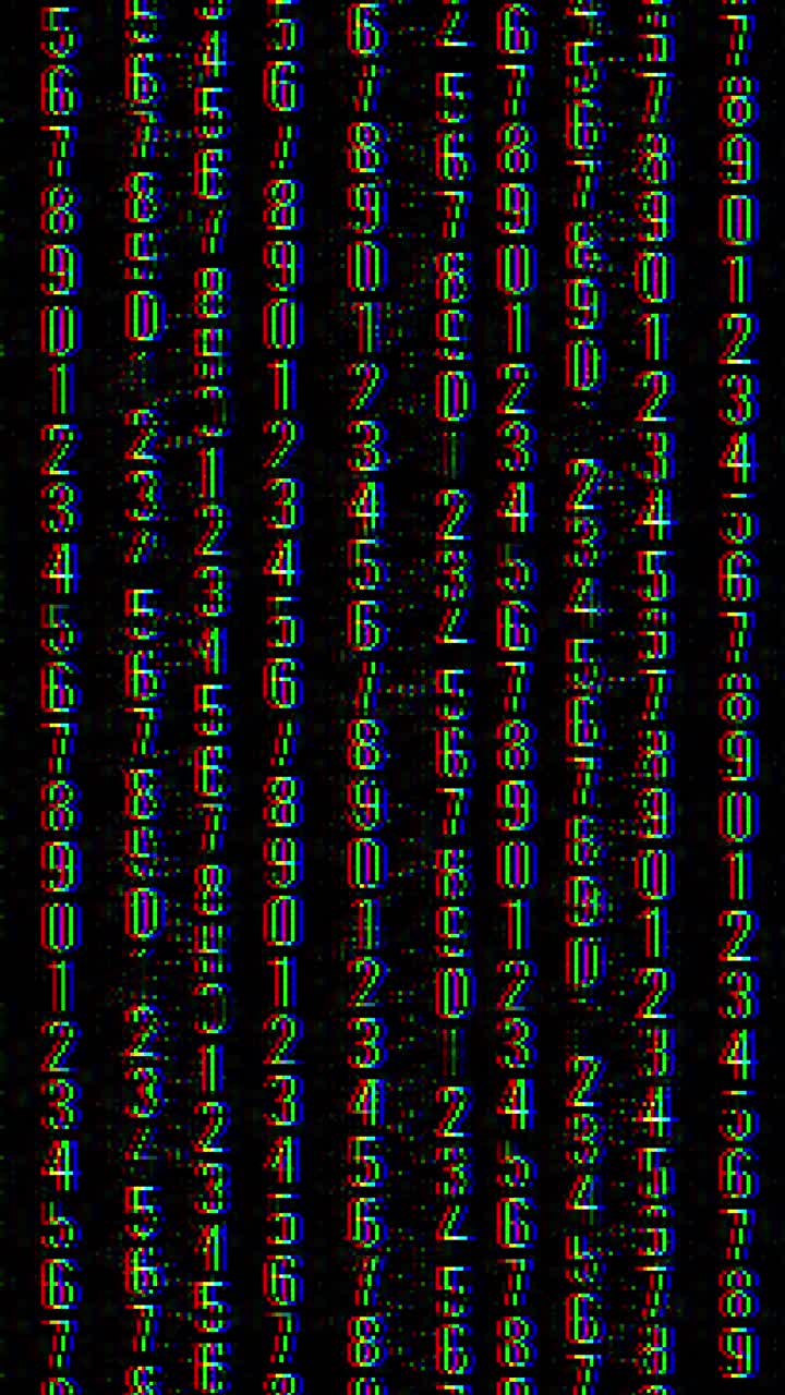 Abstract multicolored glitch numbers scrolling vertically dark rgb distortion effect cyber data