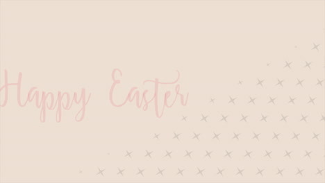 easter greeting card happy easter in red cursive on beige background with dot pattern