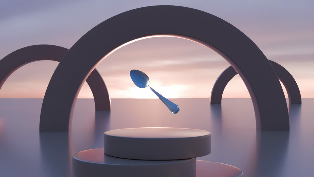 presentación del producto en 3d con cuchara de oro