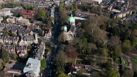 Aerial-drone-shot-of-St-Josephs-highgate-church-London